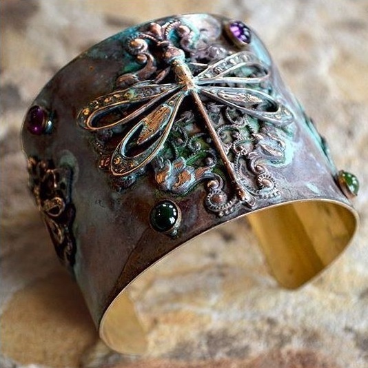 Oxidized Brass Cuff Bracelet with Traditional Armenian Motif - Green  Rhombus Fantasy | NOVICA